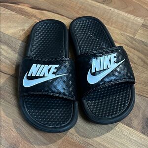 Nike Black Slides with White Logo